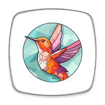 Colibri vitrail coloré dessin animé Kawaii - Magnet carré - blanc - Devant