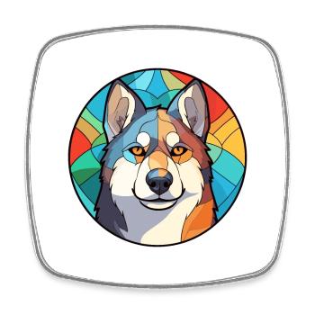 Husky chien vitrail coloré dessin animé Kawaii An - Magnet carré - blanc - Devant