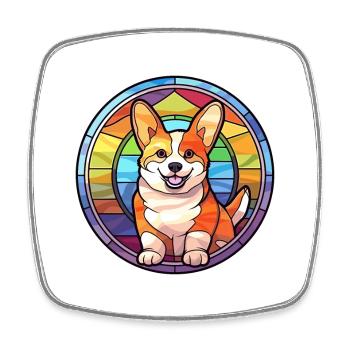 Corgi Hund Buntes Glas Bunte Karikatur Kawaii An - Viereckiger Kühlschrankmagnet - Weiß - Vorne