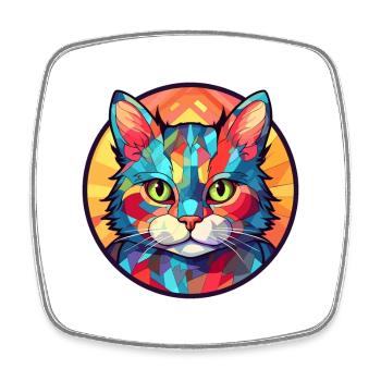 Chaton vitrail coloré dessin animé Kawaii Anima - Magnet carré - blanc - Devant