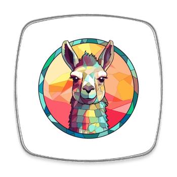 Llama Stained Glass Colorful Cartoon Kawaii Animal - Square fridge magnet - white - Front