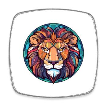 Lion vitrail coloré dessin animé Kawaii Animal - Magnet carré - blanc - Devant