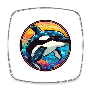 Orca Stained Glass Colorful Cartoon Kawaii Animal - Square fridge magnet - white - Front