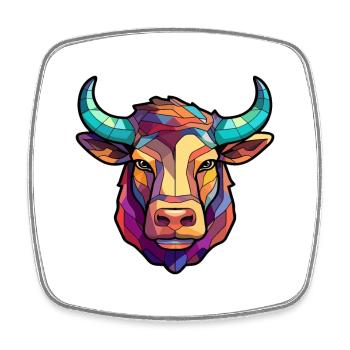 Bull Stained Glass Colorful Cartoon Kawaii Animal - Square fridge magnet - white - Front