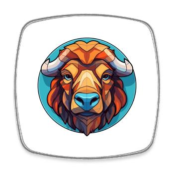 Bison-Buntglas-Cartoon-Kawaii-Tier - Viereckiger Kühlschrankmagnet - Weiß - Vorne