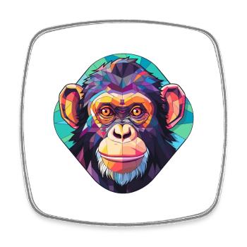 Chimpanzé vitrail coloré dessin animé Kawaii A - Magnet carré - blanc - Devant