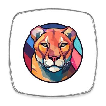 Cougar vitrail coloré dessin animé Kawaii Anima - Magnet carré - blanc - Devant