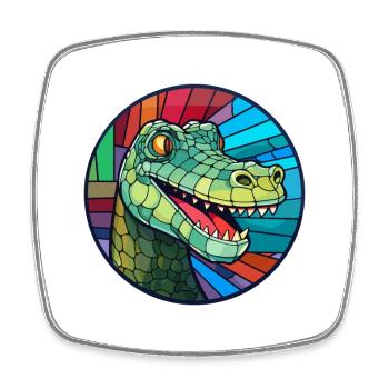 Crocodile vitrail coloré dessin animé Kawaii An - Magnet carré - blanc - Devant