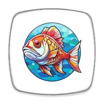 Fish Stained Glass Colorful Cartoon Kawaii Animal - Square fridge magnet - white - Front
