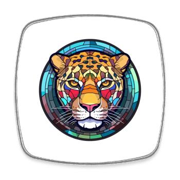 Jaguar Buntes Glas Bunte Karikatur Kawaii Anima - Viereckiger Kühlschrankmagnet - Weiß - Vorne