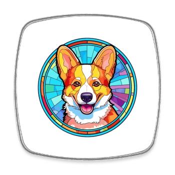 Corgi Hund Buntes Glas Bunte Karikatur Kawaii An - Viereckiger Kühlschrankmagnet - Weiß - Vorne