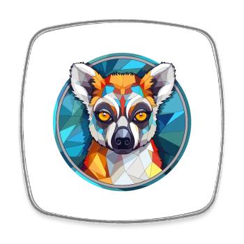 Lémurien vitrail coloré Cartoon Kawaii Animal - Magnet carré - blanc - Devant