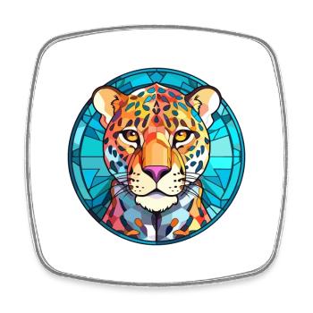 Léopard vitrail coloré dessin animé Kawaii Anim - Magnet carré - blanc - Devant