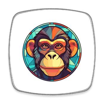 Monkey Stained Glass Colorful Cartoon Kawaii Anima - Square fridge magnet - white - Front