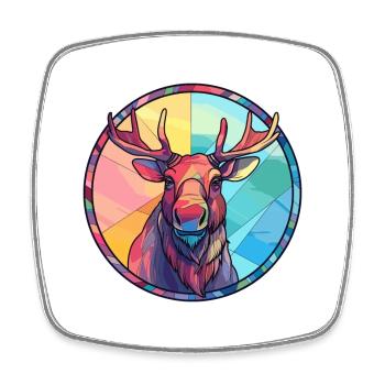 Moose Stained Glass Colorful Cartoon Kawaii Animal - Square fridge magnet - white - Front