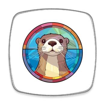 Loutre vitrail coloré dessin animé Kawaii Animal - Magnet carré - blanc - Devant