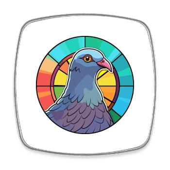 Pigeon vitrail coloré dessin animé Kawaii Anima - Magnet carré - blanc - Devant