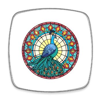 Paon vitrail coloré dessin animé Kawaii Anim - Magnet carré - blanc - Devant
