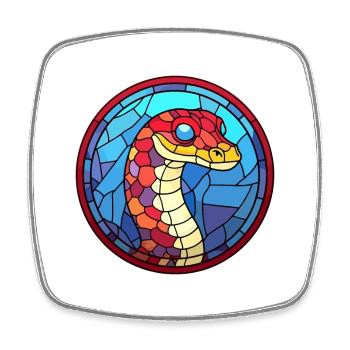 Snake Stained Glass Colorful Cartoon Kawaii Animal - Square fridge magnet - white - Front