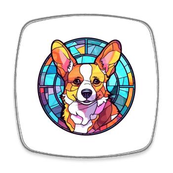 Corgi Hund Buntes Glas Bunte Karikatur Kawaii An - Viereckiger Kühlschrankmagnet - Weiß - Vorne