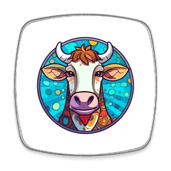 Vache vitrail coloré dessin animé Kawaii Animal - Magnet carré - blanc - Devant