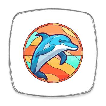 Dolphin Stained Glass Colorful Cartoon Kawaii Anim - Square fridge magnet - white - Front