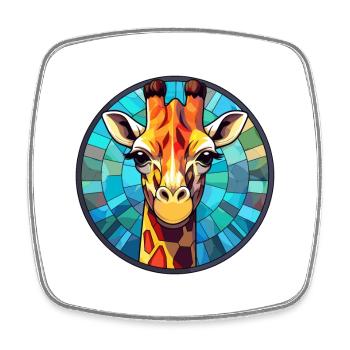 Girafe vitrail coloré dessin animé Kawaii Anim - Magnet carré - blanc - Devant