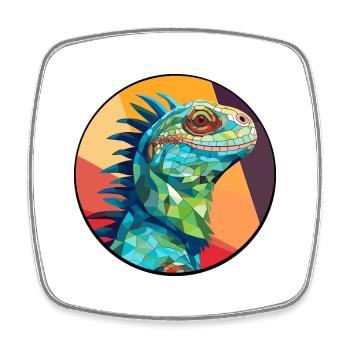 Iguane vitrail coloré dessin animé Kawaii Anima - Magnet carré - blanc - Devant