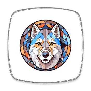 Husky Hund Buntes Glas Bunte Karikatur Kawaii An - Viereckiger Kühlschrankmagnet - Weiß - Vorne