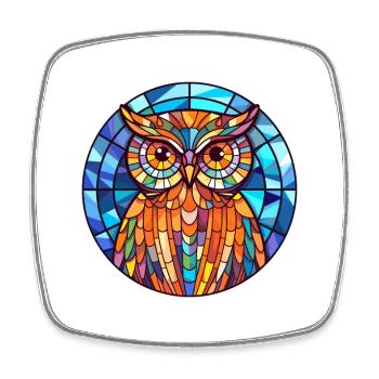 Eule Buntglas Bunte Karikatur Kawaii Tier - Viereckiger Kühlschrankmagnet - Weiß - Vorne