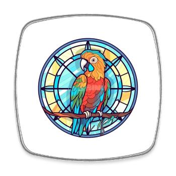 Perroquet vitrail coloré dessin animé Kawaii Anima - Magnet carré - blanc - Devant