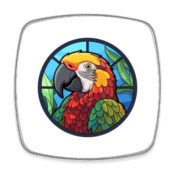 Perroquet vitrail coloré dessin animé Kawaii Anima - Magnet carré - blanc - Devant