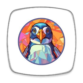 Pingouin vitrail coloré dessin animé Kawaii Anim - Magnet carré - blanc - Devant