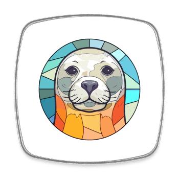 Seal Stained Glass Colorful Cartoon Kawaii Animal - Square fridge magnet - white - Front