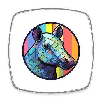 Tapir Stained Glass Colorful Cartoon Kawaii Animal - Square fridge magnet - white - Front
