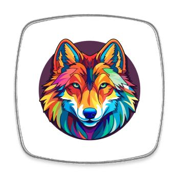 Wolf Stained Glass Colorful Cartoon Kawaii Animal - Square fridge magnet - white - Front