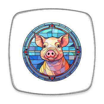 Schwein Buntglas bunte Karikatur Kawaii Tier - Viereckiger Kühlschrankmagnet - Weiß - Vorne