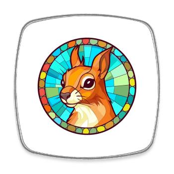 Écureuil vitrail coloré dessin animé Kawaii Ani - Magnet carré - blanc - Devant