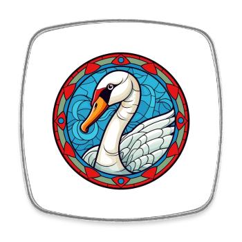Schwanen-Buntglas-Cartoon-Kawaii-Tier - Viereckiger Kühlschrankmagnet - Weiß - Vorne