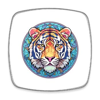 Tigre vitrail coloré dessin animé Kawaii Animal - Magnet carré - blanc - Devant