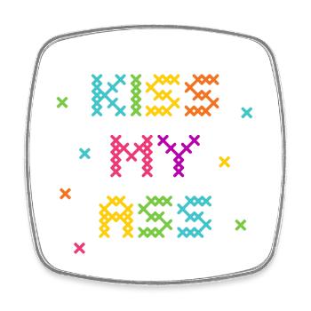 Rainbow Cross Stitch Word Art Design - Square fridge magnet - white - Front