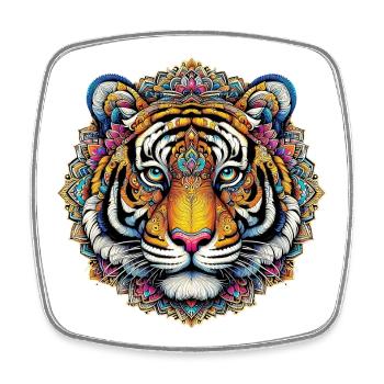 Tiger mit Mandalas verziert - Viereckiger Kühlschrankmagnet - Weiß - Vorne