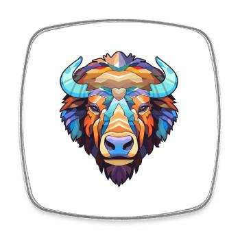 Buffalo Stained Glass Colorful Cartoon Kawaii Anim - Square fridge magnet - white - Front