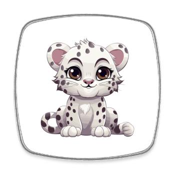 Léopard des neiges mignon heureux Kawaii dessin animé Clipart Ani - Magnet carré - blanc - Devant