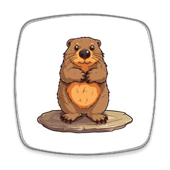 Beaver Cute Happy Kawaii Cartoon Clipart Animal - Square fridge magnet - white - Front