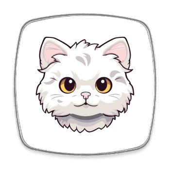 Américain Curl Chat Mignon Heureux Kawaii Cartoon Clipar - Magnet carré - blanc - Devant