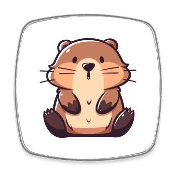 Beaver Cute Happy Kawaii Cartoon Clipart Animal - Square fridge magnet - white - Front