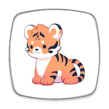 Tiger Cute Happy Kawaii Cartoon Clipart Animal - Square fridge magnet - white - Front