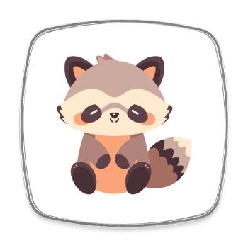 Waschbär Niedlich Glücklich Kawaii Cartoon Clipart Tier - Viereckiger Kühlschrankmagnet - Weiß - Vorne