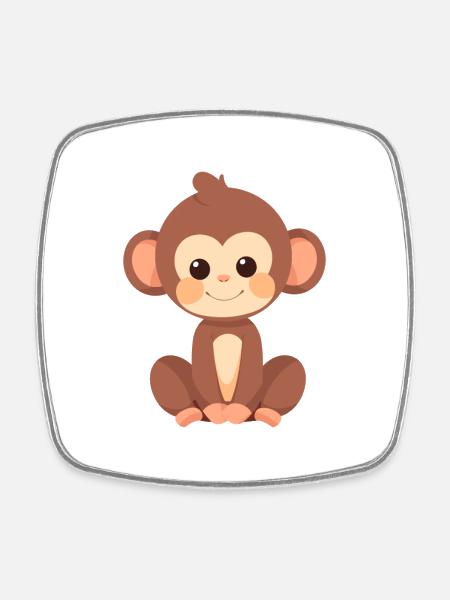 Monkey Cute Happy Kawaii Cartoon Clipart Animal - Square fridge magnet - white